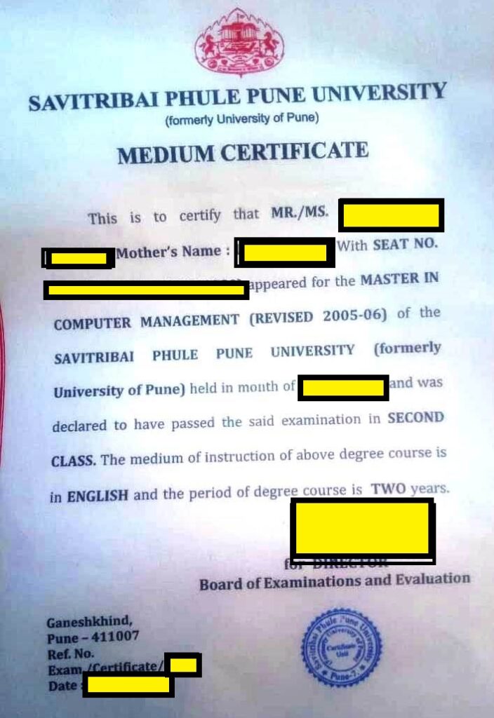 Get pune university medium of instruction certificate pune university